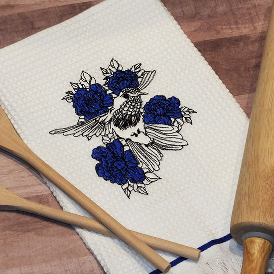 Hummingbird and Flowers Sketch Embroidery Design