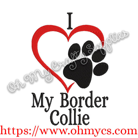 I Heart My Border Collie Embroidery Design