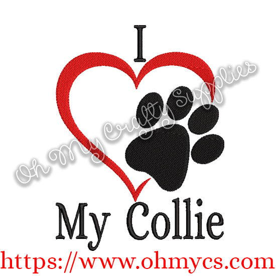 I Heart My Collie Embroidery Design