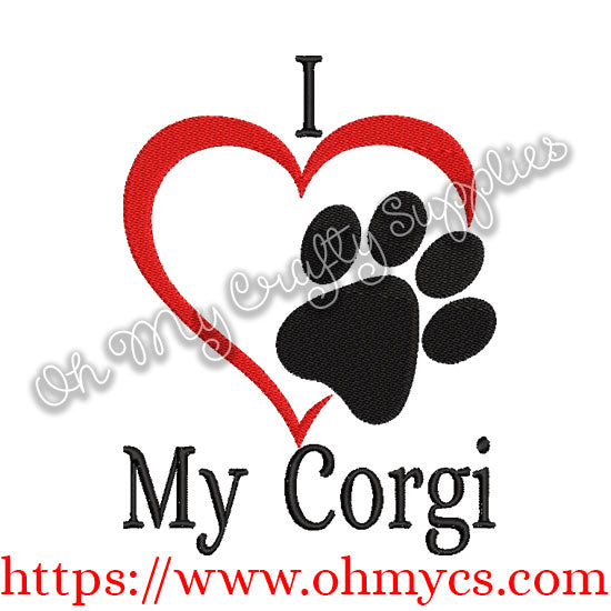 I Heart My Corgi Embroidery Design