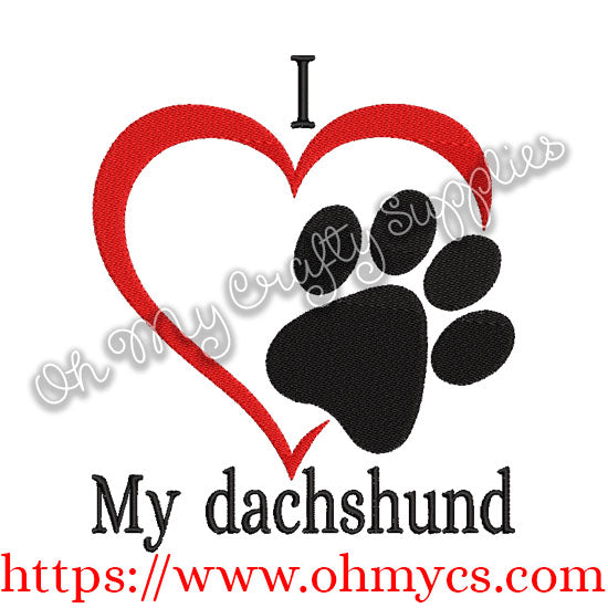 I Heart My Dachshund Embroidery Design