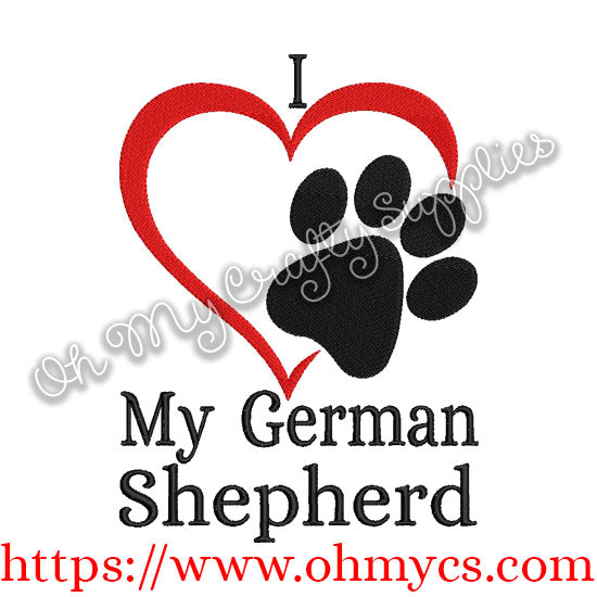 I Heart My German Shepherd Embroidery Design