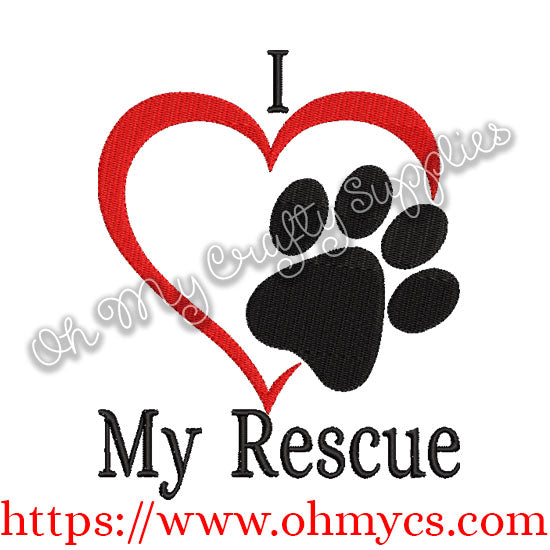 I Heart My Rescue Embroidery Design
