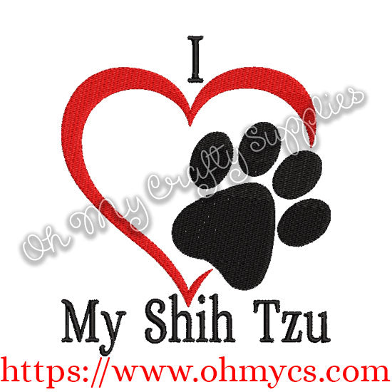 I Heart My Shih Tzu Embroidery Design