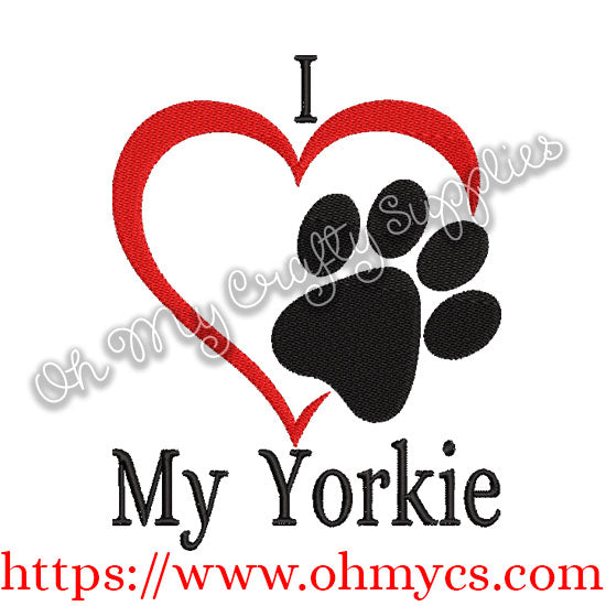 I Heart My Yorkie Embroidery Design