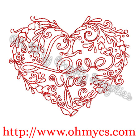 I Love You Henna Heart Embroidery Design
