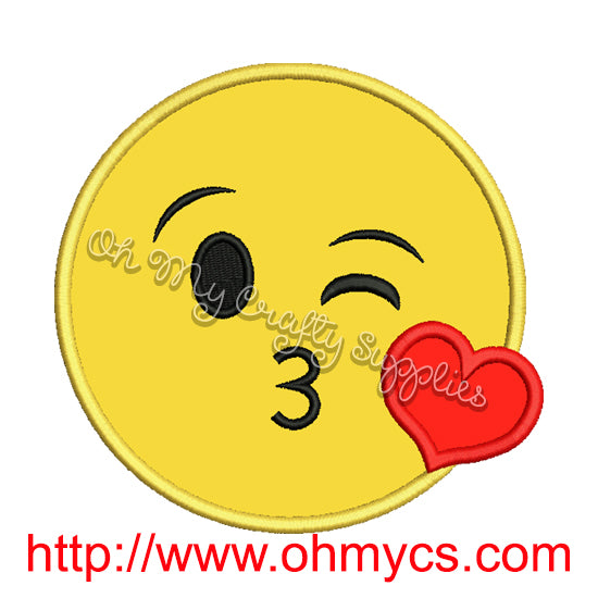 Kissing Heart Emoji Applique Design