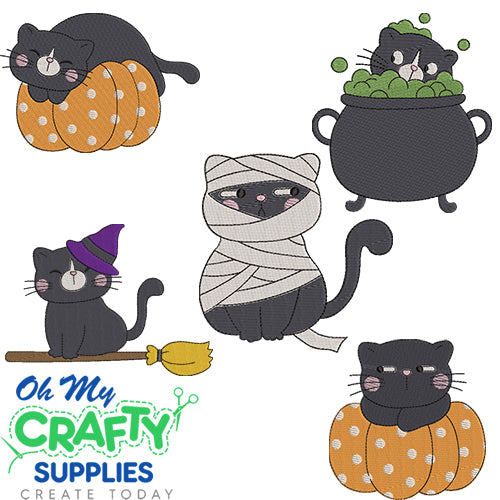 Kitten Halloween Set of 5 Embroidery Designs