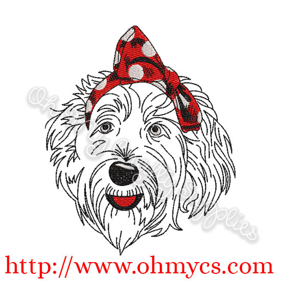 Sketch labradoodle with Headband Embroidery Design