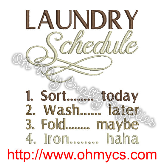 Laundry Schedule Embroidery Design