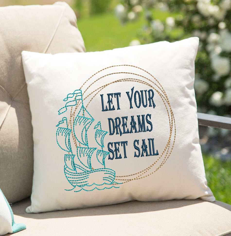 Let Your Dreams Set Sail Drawing Embroidery Design