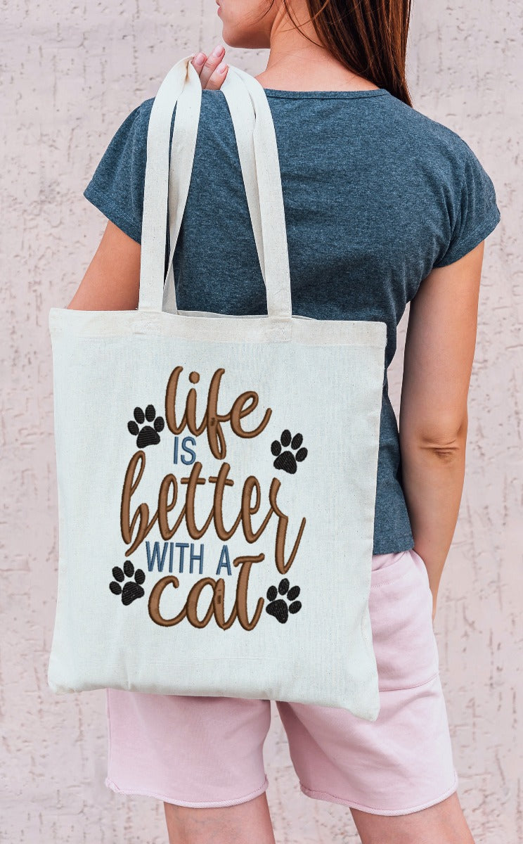 Life is better with a cat Embroidery Design