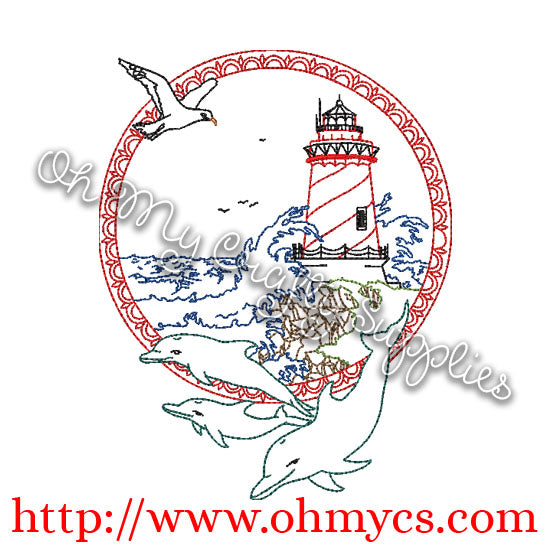 Scenic Lighthouse Embroidery Design