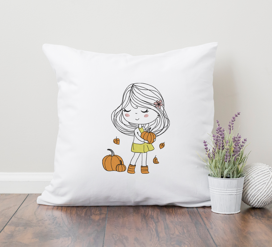 Little Miss Autumn Embroidery Design
