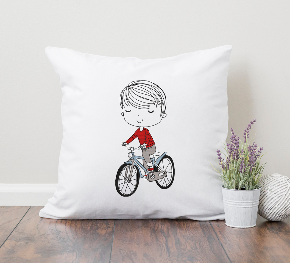 Little Mister on Bike Embroidery Design
