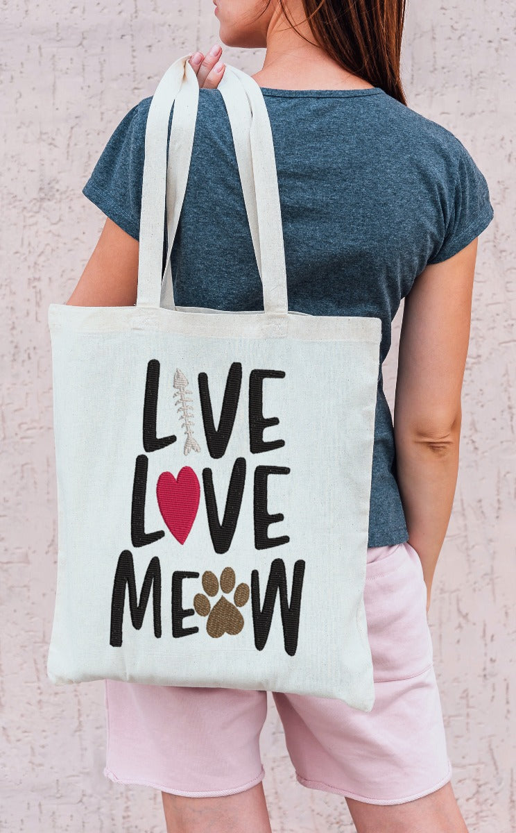 Live Love Meow Embroidery Design