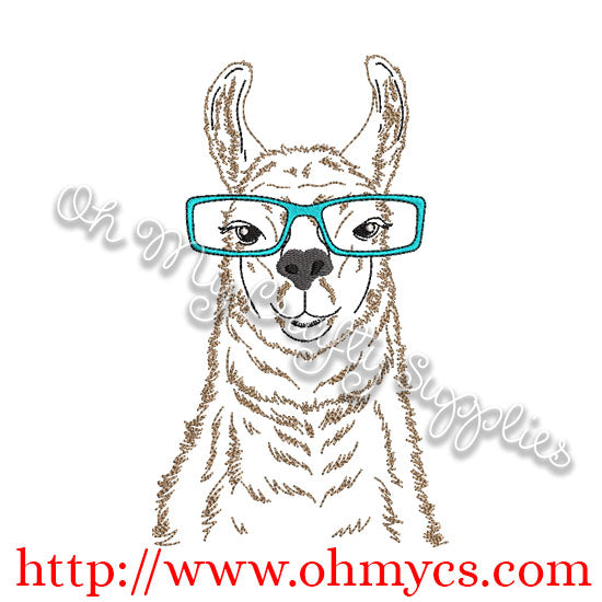 Llama Sketch with Glasses Embroidery Design