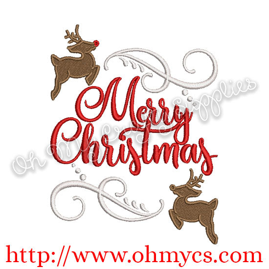 Merry Christmas Reindeer Embroidery Design