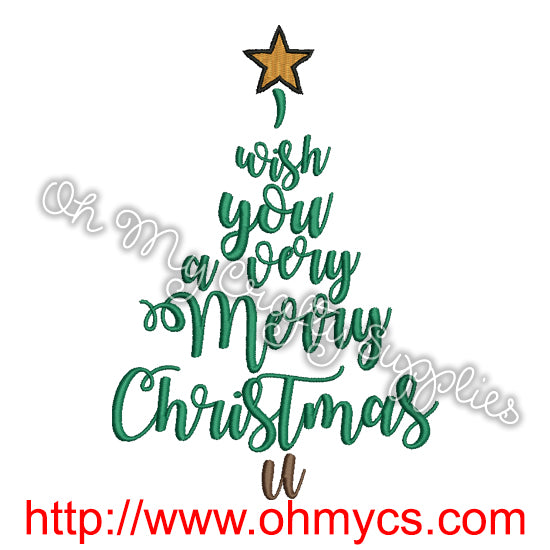 Merry Christmas Tree Embroidery Design