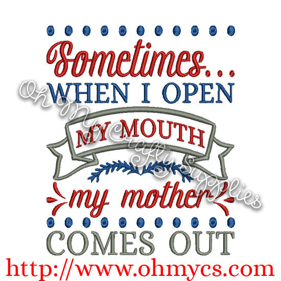 Mother Comes out Embroidery Design