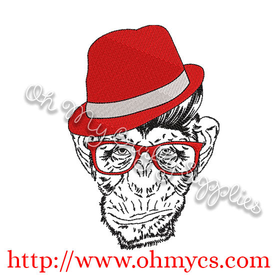 Monkey in Hat Embroidery Design