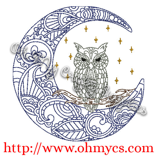 Henna Moon Owl Embroidery Design
