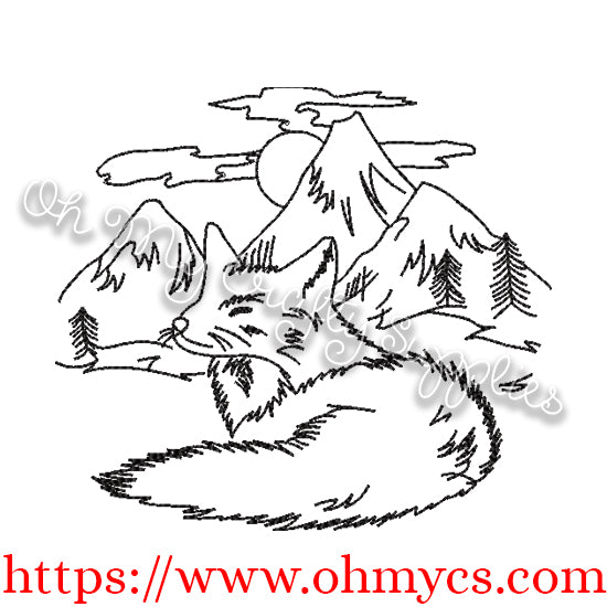 Mountain Fox Sketch Embroidery Design