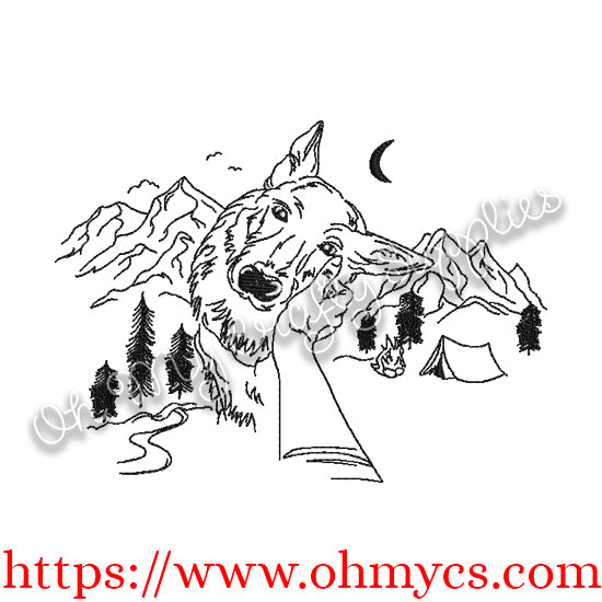 Mountain Dog Sketch Embroidery Design