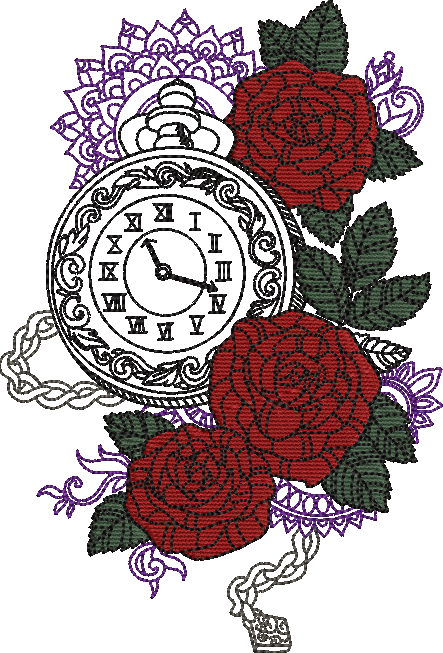 Steam Punk Rose Clock Embroidery Design