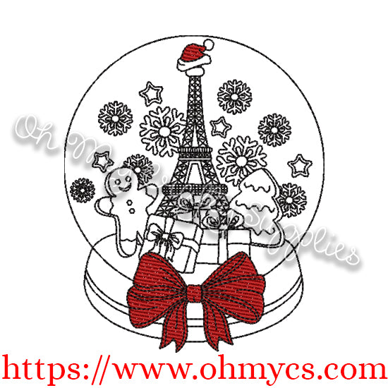 Paris Snow Globe Embroidery Design