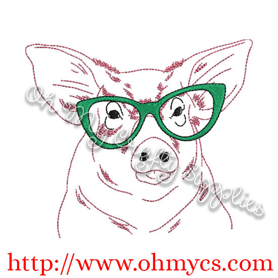Pig Sketch with Glasses Embroidery Design