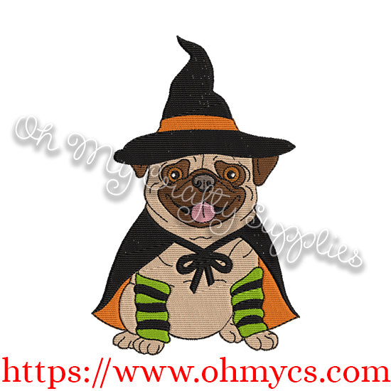 Pug Witch Embroidery Design