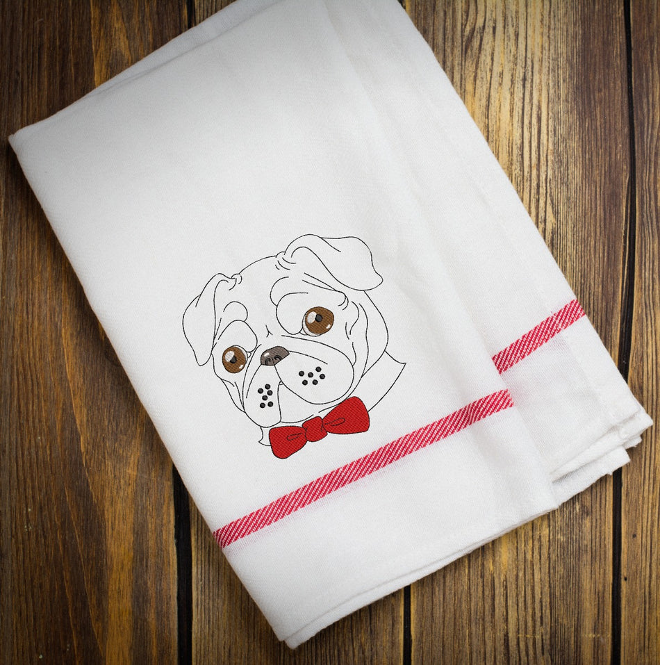 Pug with Bow Tie Embroidery Design