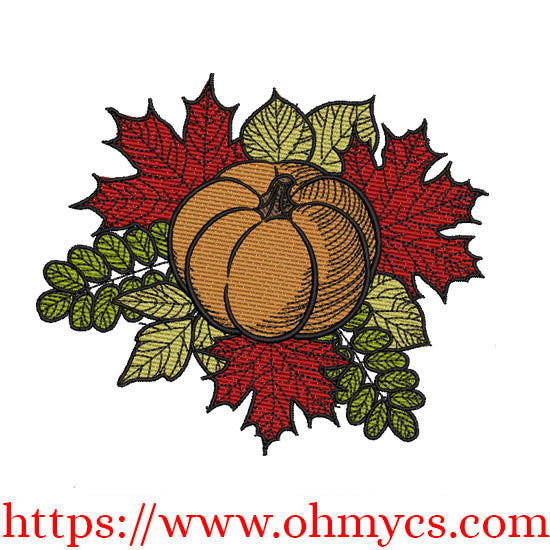 Pumpkin and Leaves Embroidery Design