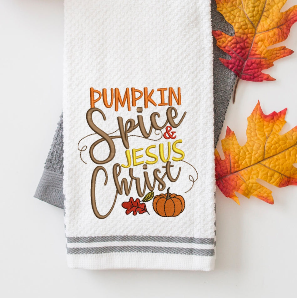 Pumpkin Spice and Jesus Embroidery Design