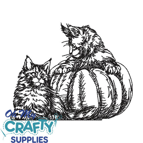 Pumpkin Kittens Sketch Embroidery Design