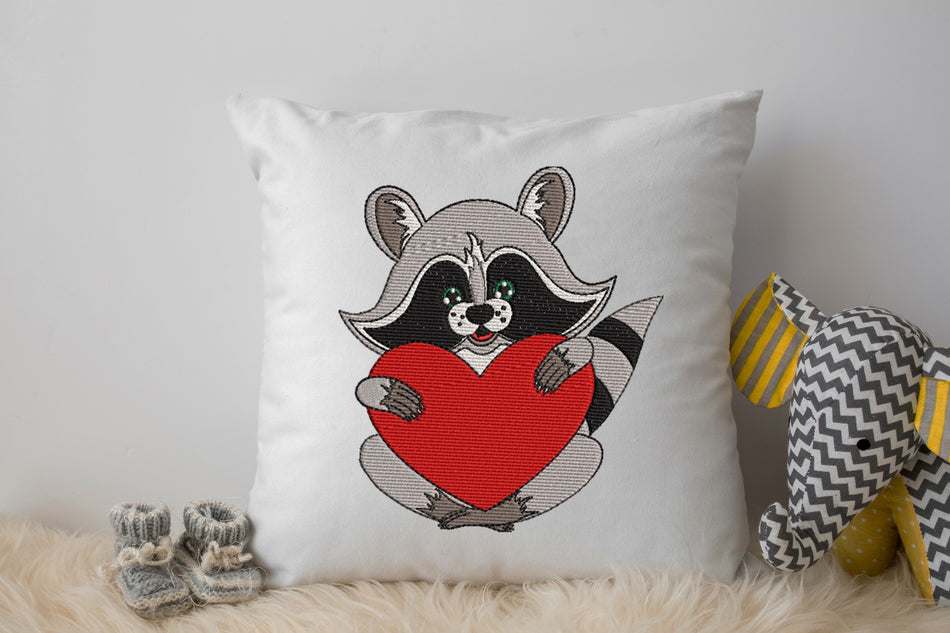 Raccoon with Heart Embroidery Design