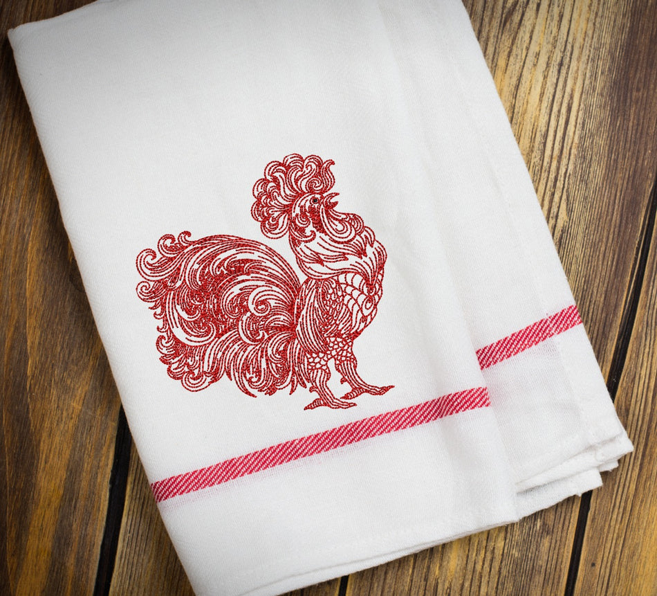 Red Henna Rooster Embroidery Design