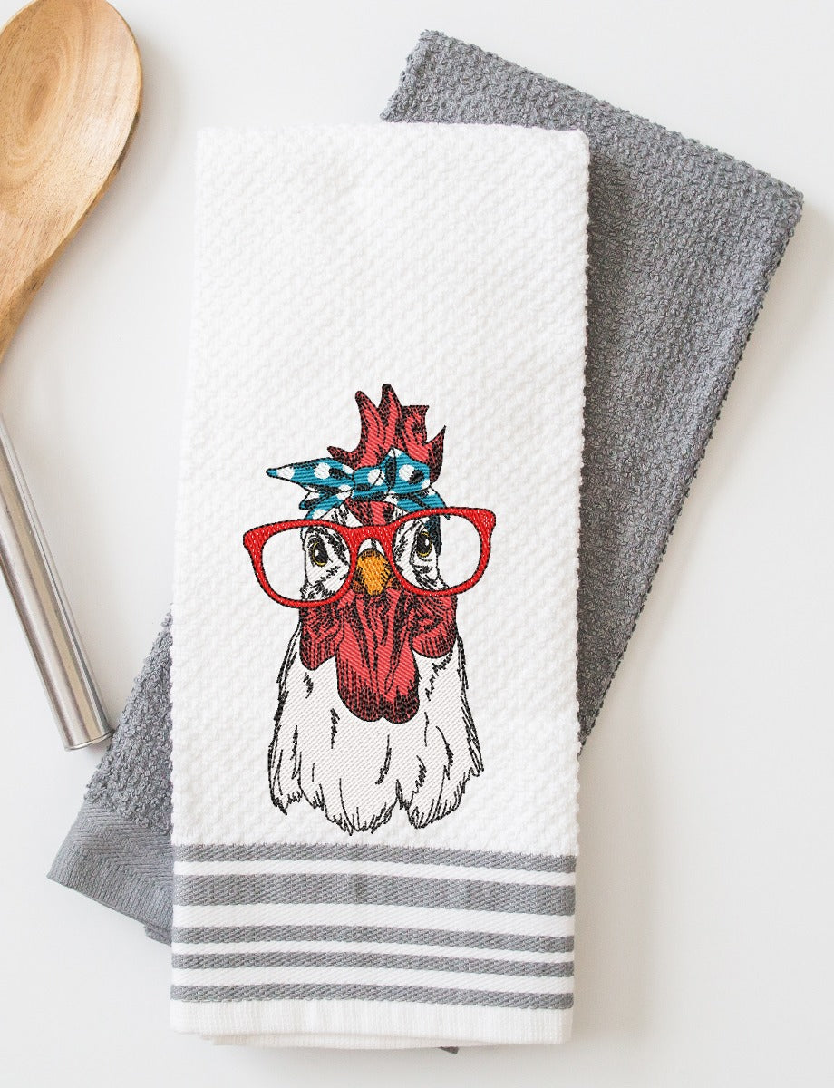 Rooster with Bandana and Glasses Solid Embroidery Design