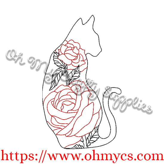 Rose Cat Embroidery Design