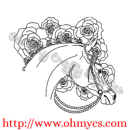 Sketch Horse with Roses Embroidery Design