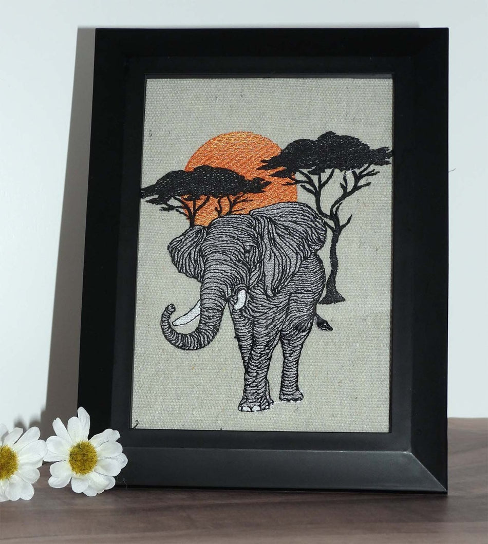 Safari Sunset Elephant Embroidery Design