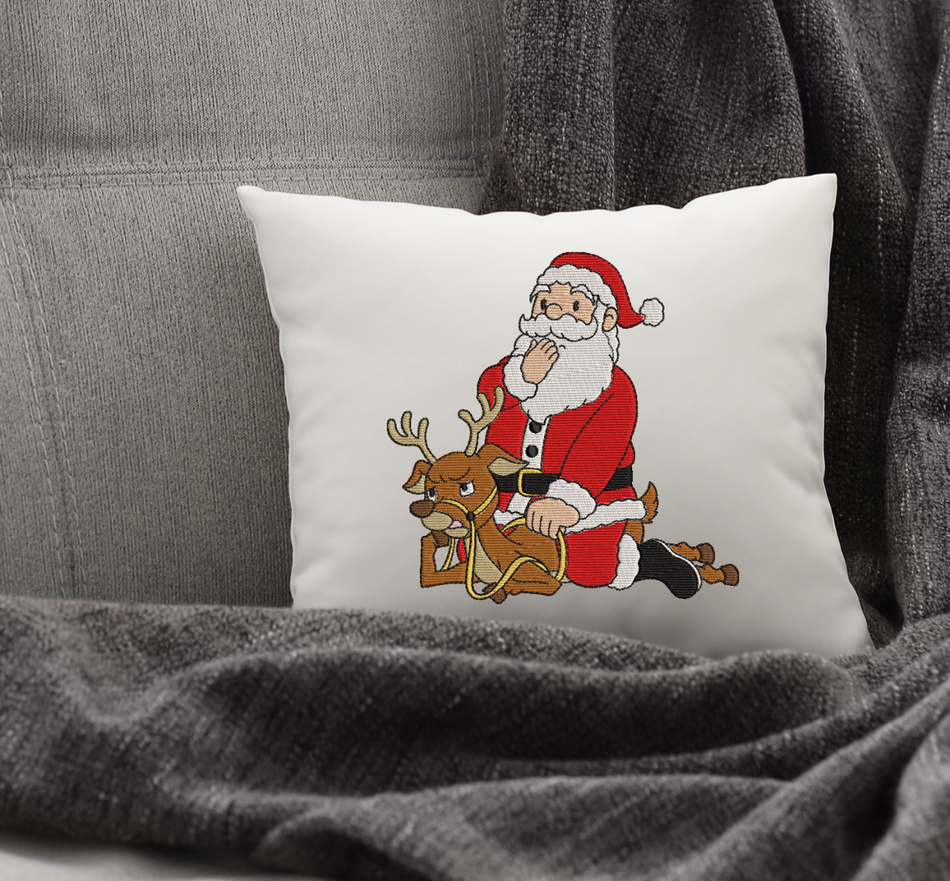 Hefty Santa on Reindeer Embroidery Design