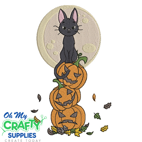 Spooky Moon Cat Embroidery Design