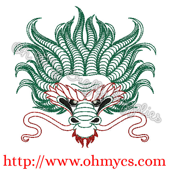 Serpentine Dragon Head Embroidery Design