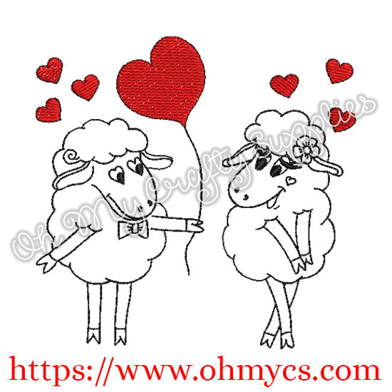 Sheep Couple Heart Balloon Embroidery Design
