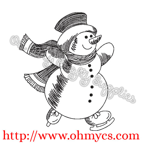 Sketch Skating Snowman Embroidery Design