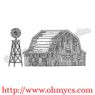 Sketch Barn with Windmill Embroidery Design