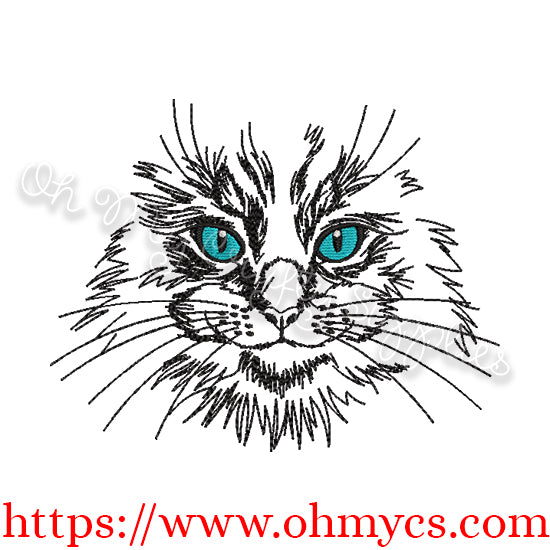 Sketch Cat Face Embroidery Design