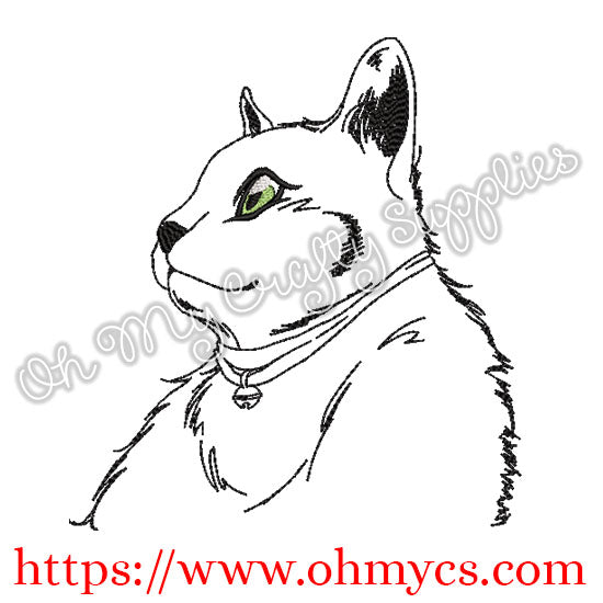Sketch Cat with Bell Embroidery Design